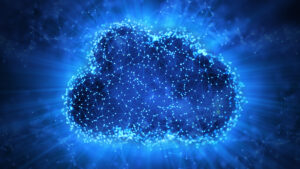 Image of a glowing blue cloud representing cloud computing.
