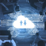 Cloud computing technology and online data storage for business network concept.