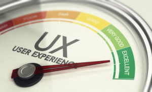 A dial that says "UX User experience" with the needle pointing to a green area on the far right labeled "Excellent."