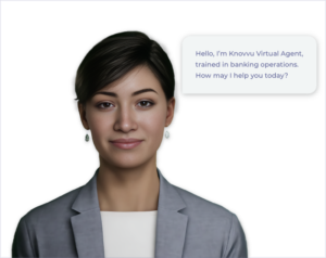 Depiction of a virtual customer service agent powered by artificial intellligence.