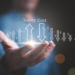 Tech Talks: Cut costs, stress less with IT as a Service A person holds their right hand out, palm up. A diagonal row of arrows pointing down with "Cost" over the first one recedes to the person's left, while arrows pointing up with "Quality" over the first one recedes into the background to the person's right.